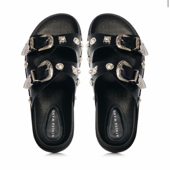 Azalea Wang Shoes - AZALEA WANG Boca Raton Black Hardware Embellished Sandal Sz 9